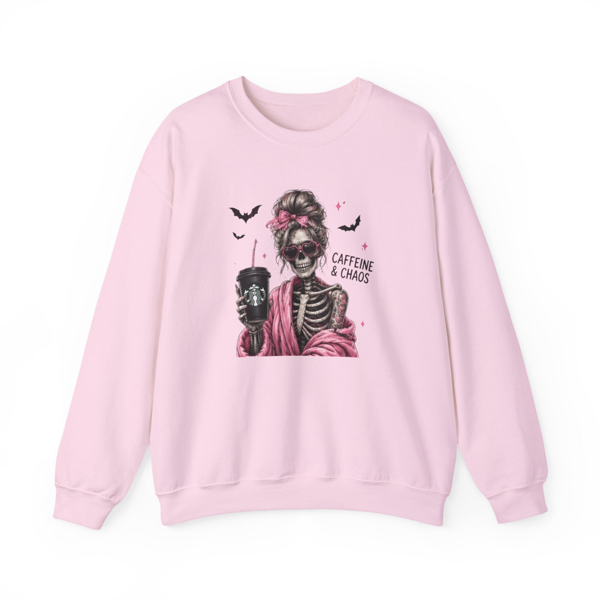 Caffeine & Chaos Skeleton Sweatshirt — Coffee Lover Goth Crewneck