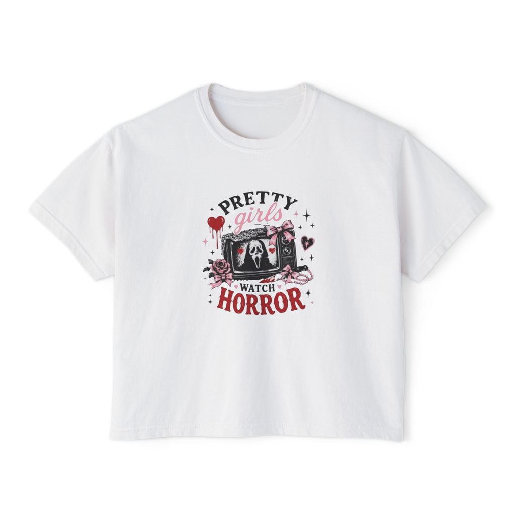 Boxy Tee — "Pretty Girls Watch Horror" Graphic Top