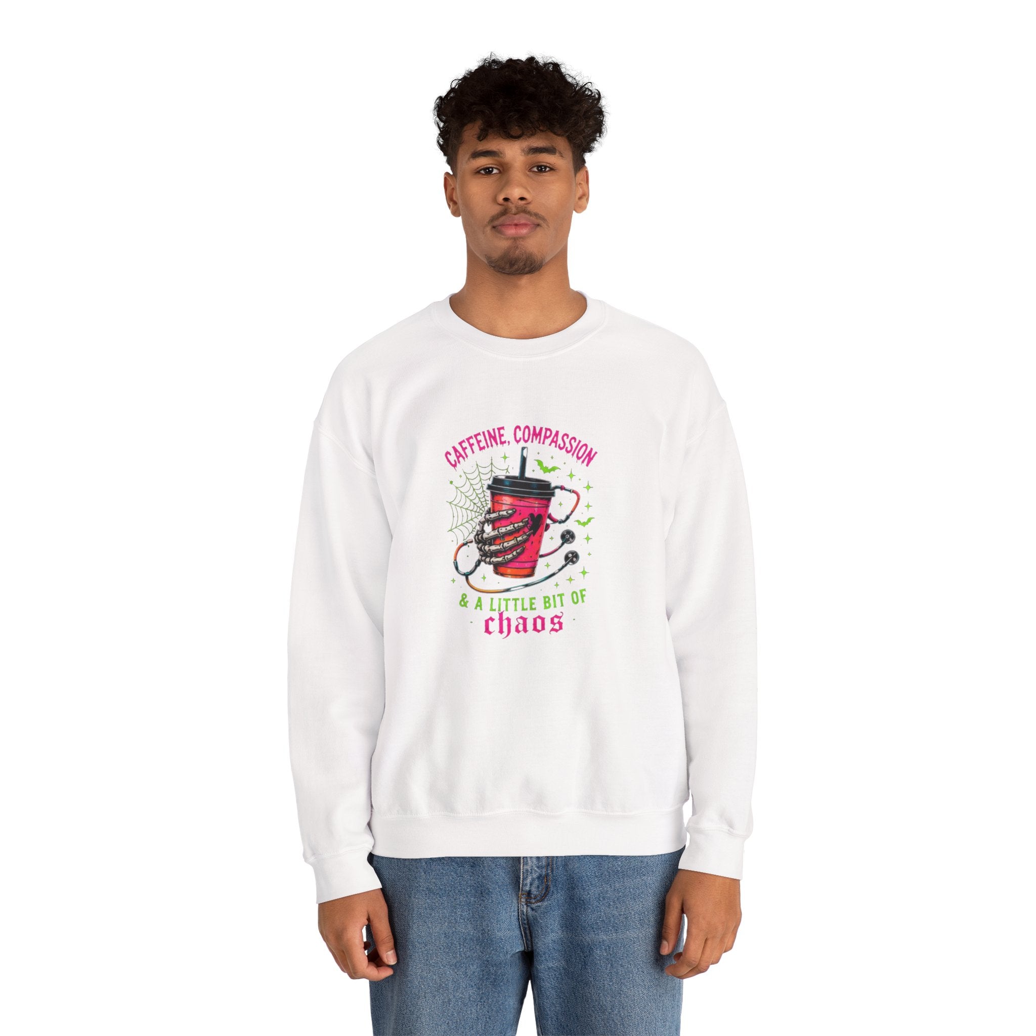 Caffeine, Compassion & A Little Bit of Chaos Crewneck Sweatshirt