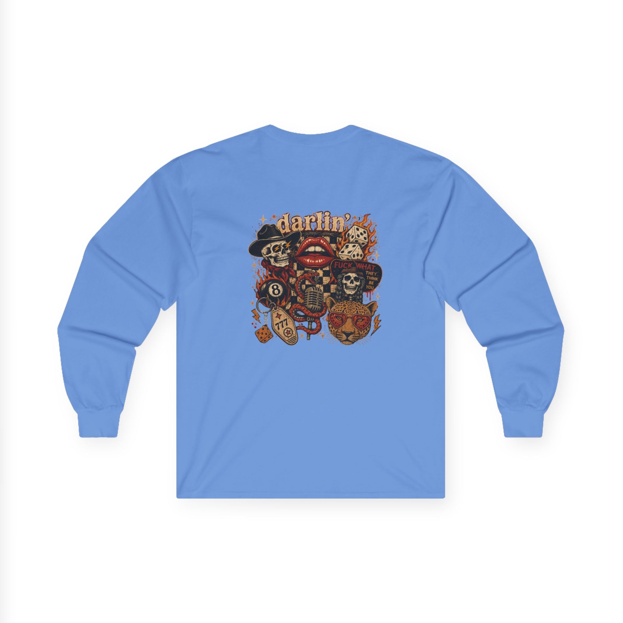 Long Sleeve Tee — Retro Cowboy Skull Graphic