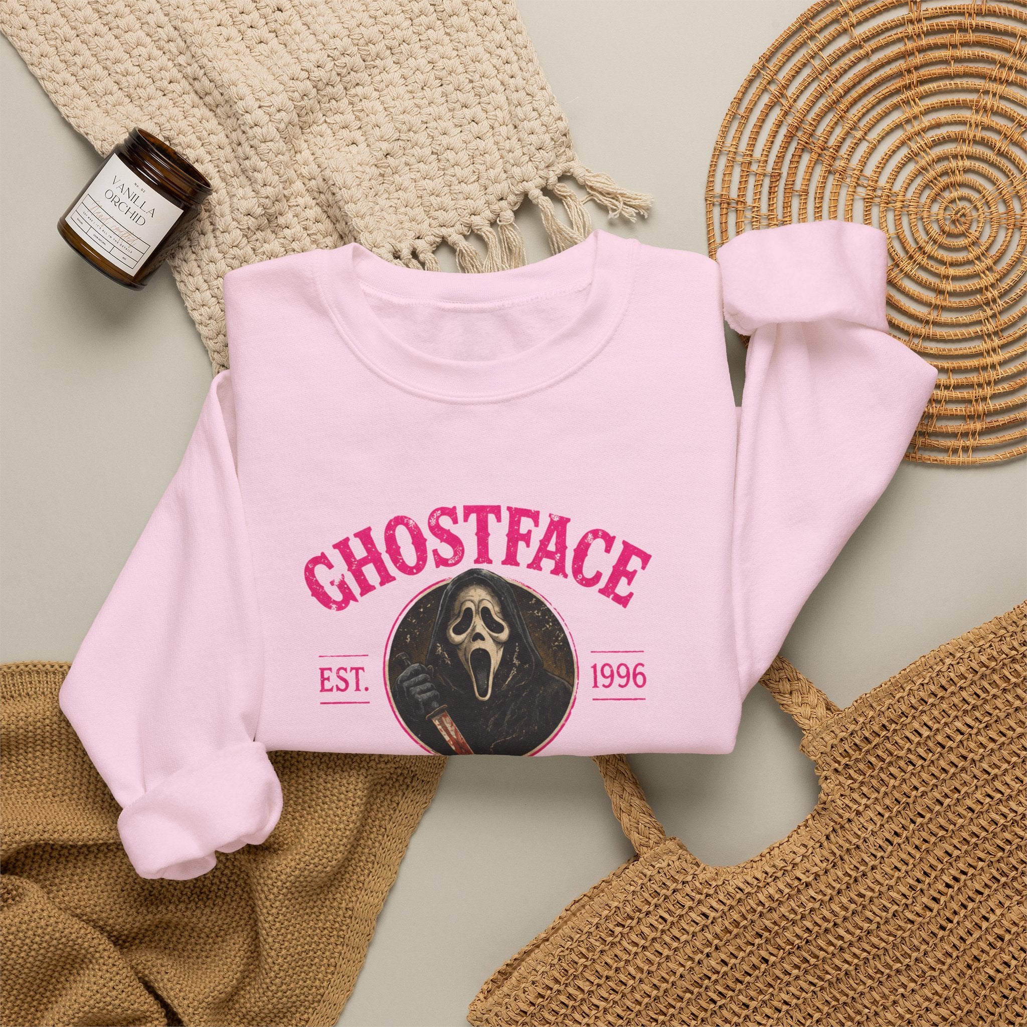 Ghostface Scream Crewneck Sweatshirt – Retro Horror Movie Pullover