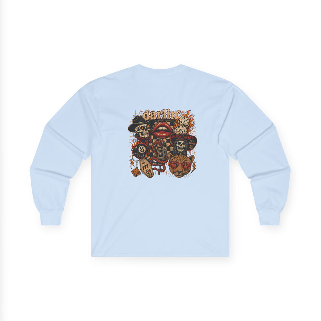 Long Sleeve Tee — Retro Cowboy Skull Graphic