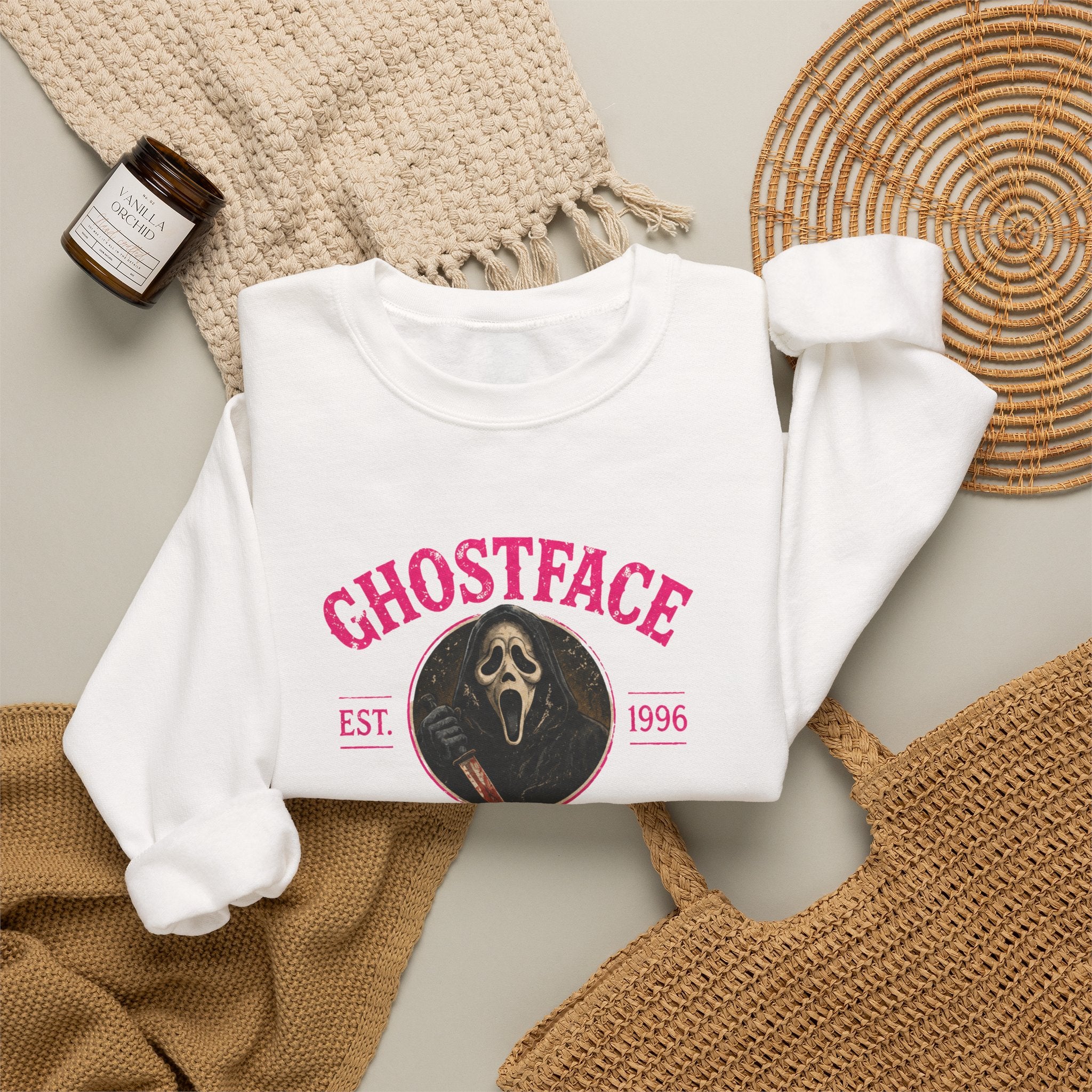 Ghostface Scream Crewneck Sweatshirt – Retro Horror Movie Pullover