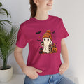 Halloween Ghost Tee – Cute Pumpkin, Black Cat & Coffee Fall Graphic T-Shirt