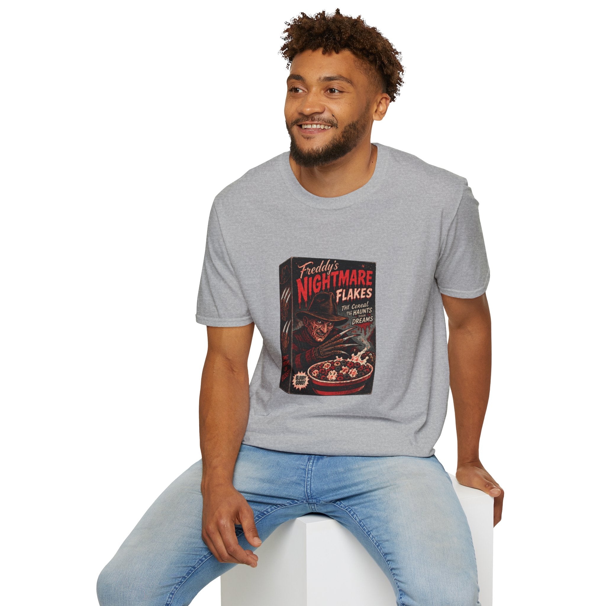 Horror Movie Tee — "Freddy's Nightmare Flakes" Graphic T-Shirt