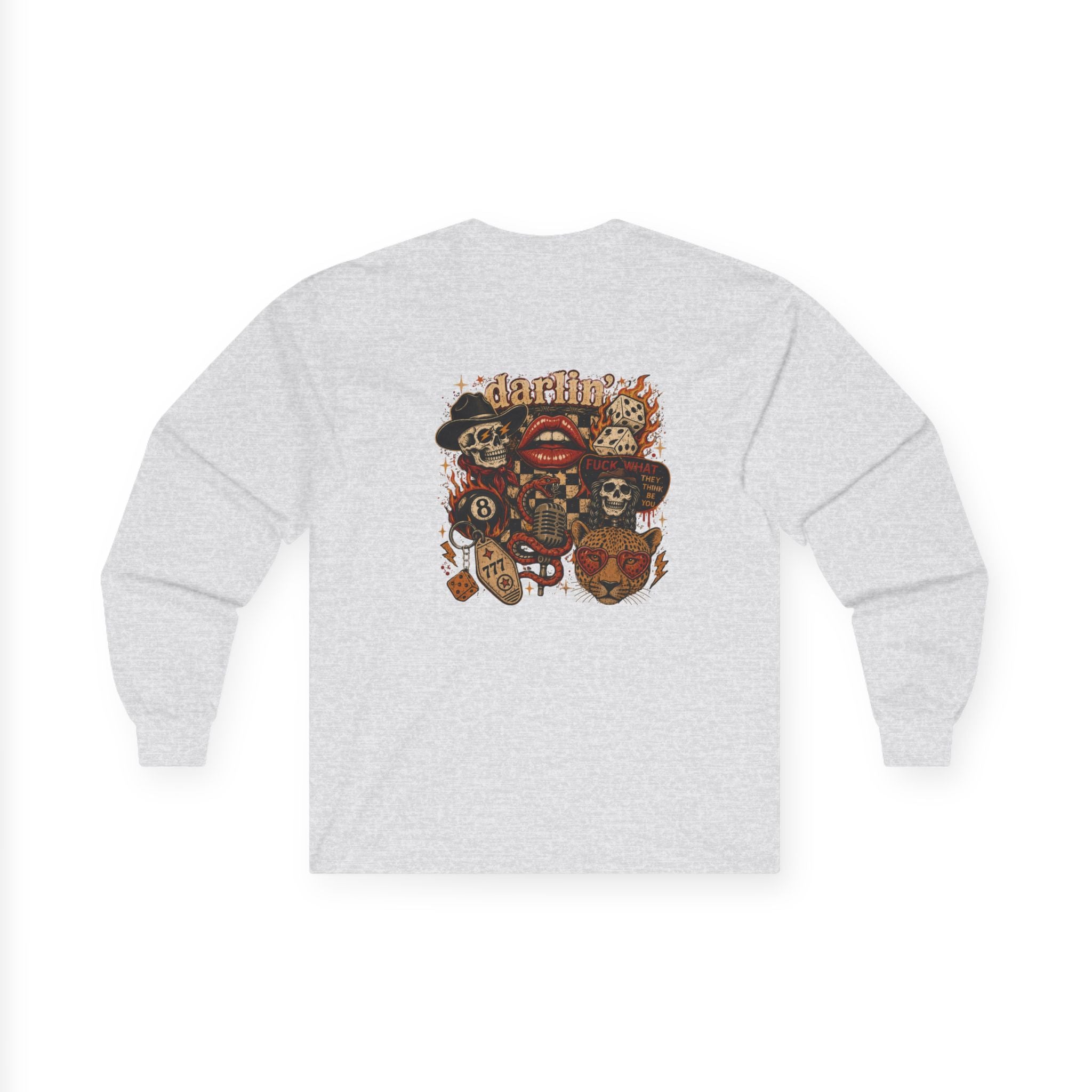 Long Sleeve Tee — Retro Cowboy Skull Graphic