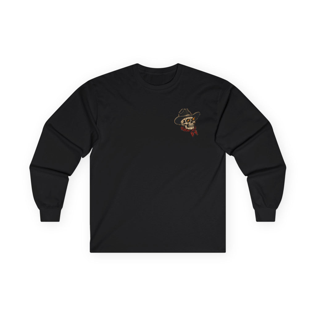 Long Sleeve Tee — Retro Cowboy Skull Graphic