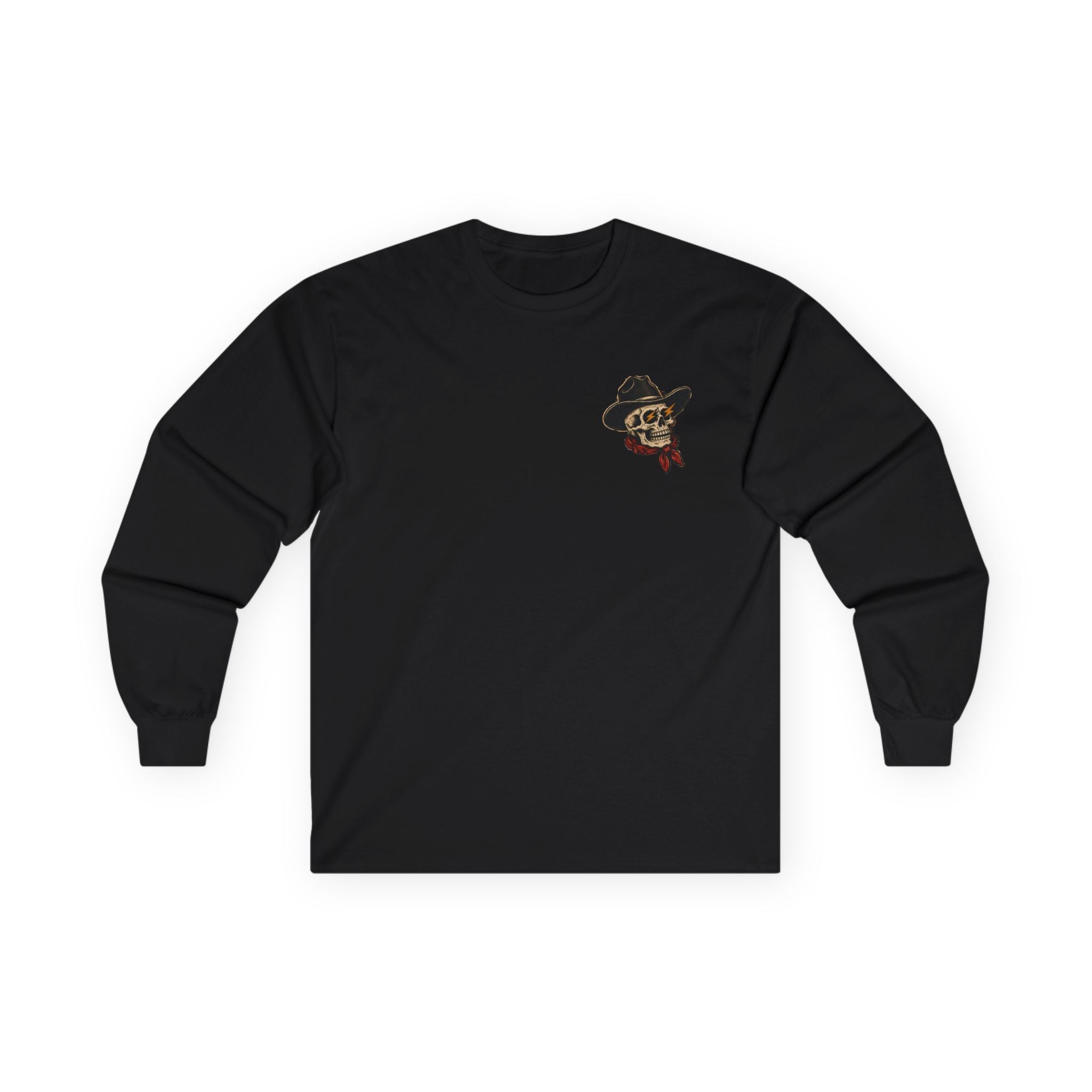 Long Sleeve Tee — Retro Cowboy Skull Graphic