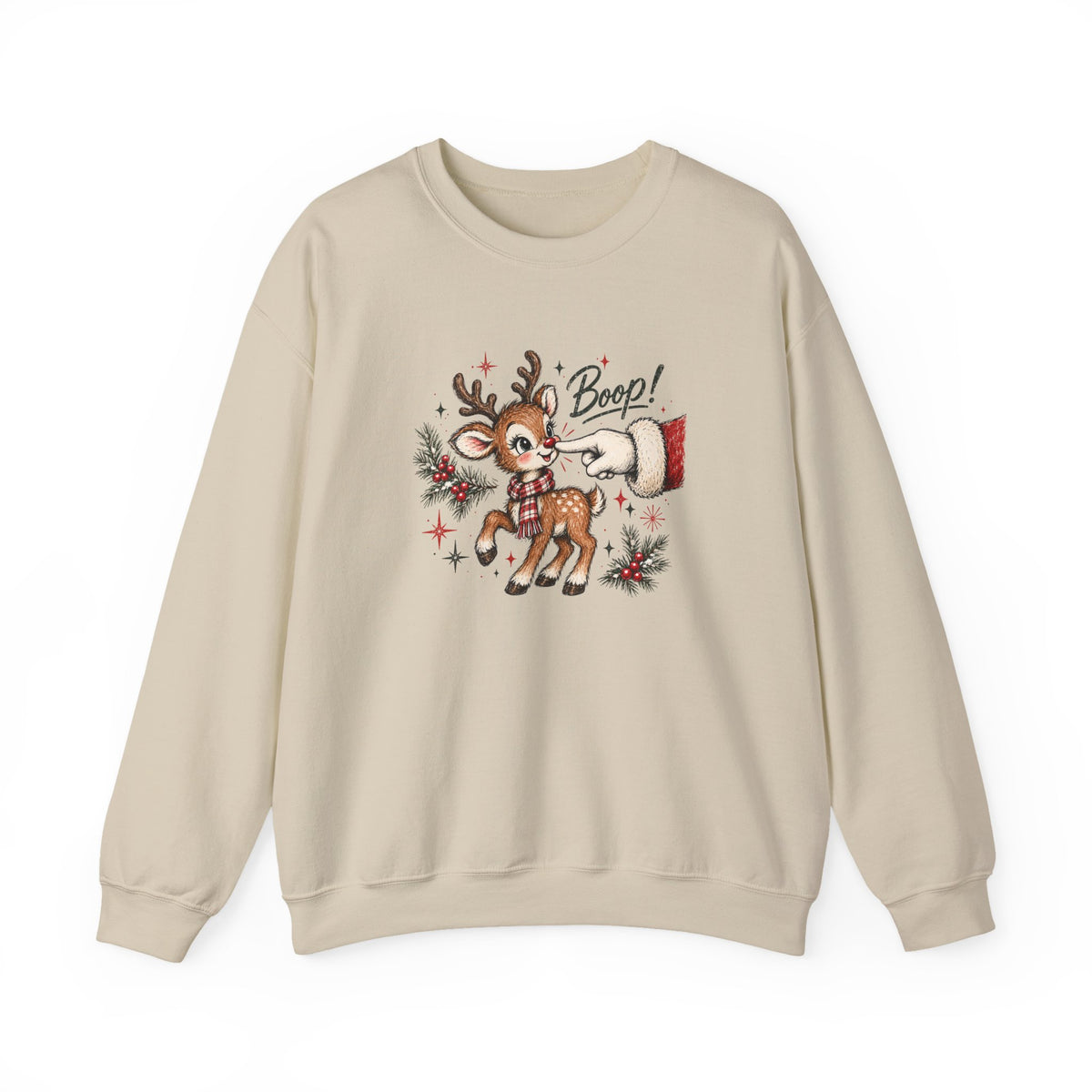 Crewneck Sweatshirt — Cute Reindeer 'Beep!' Christmas Holiday Pullover