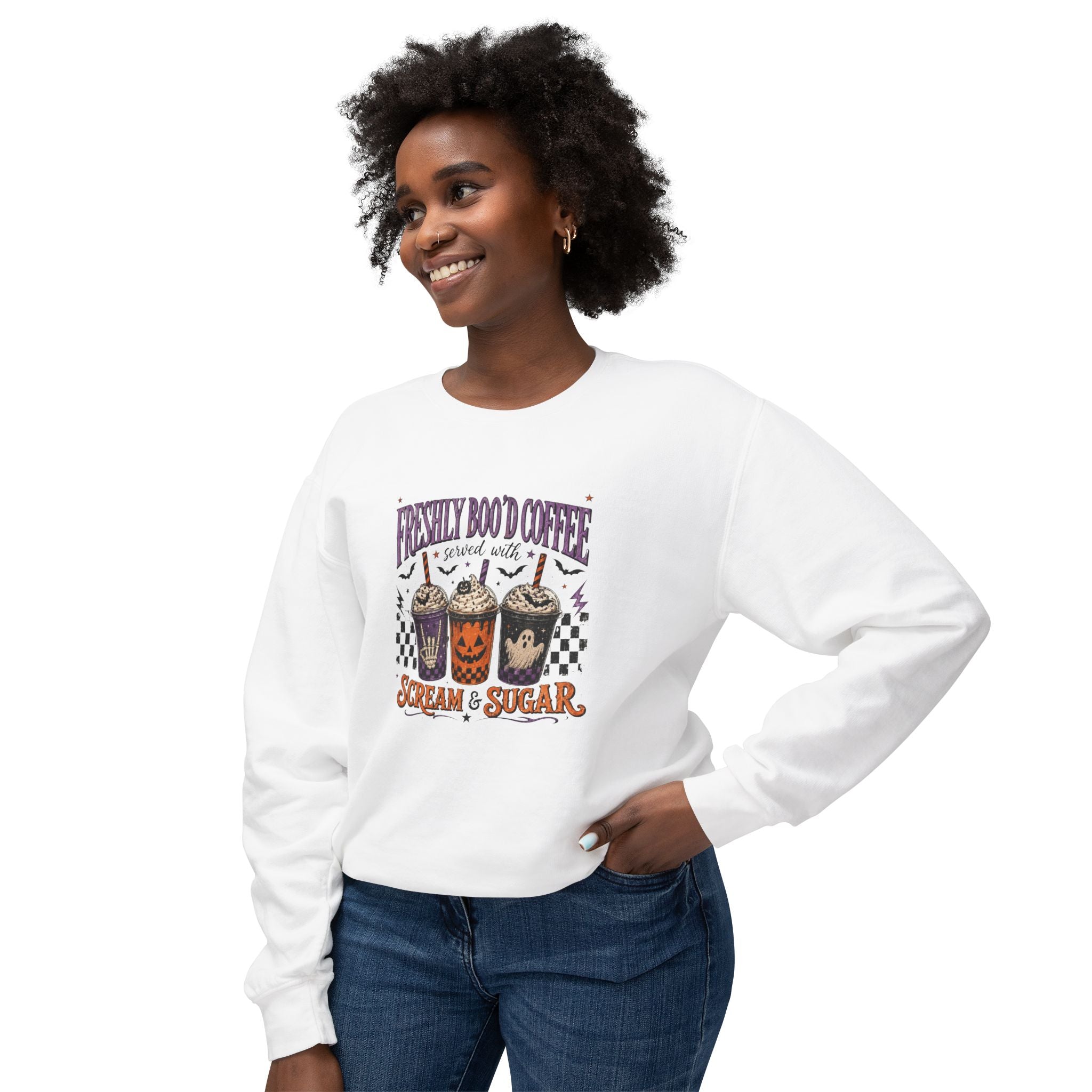 Halloween Coffee Sweatshirt - "Freshly Boo'd Coffee" Scream & Sugar Crewneck