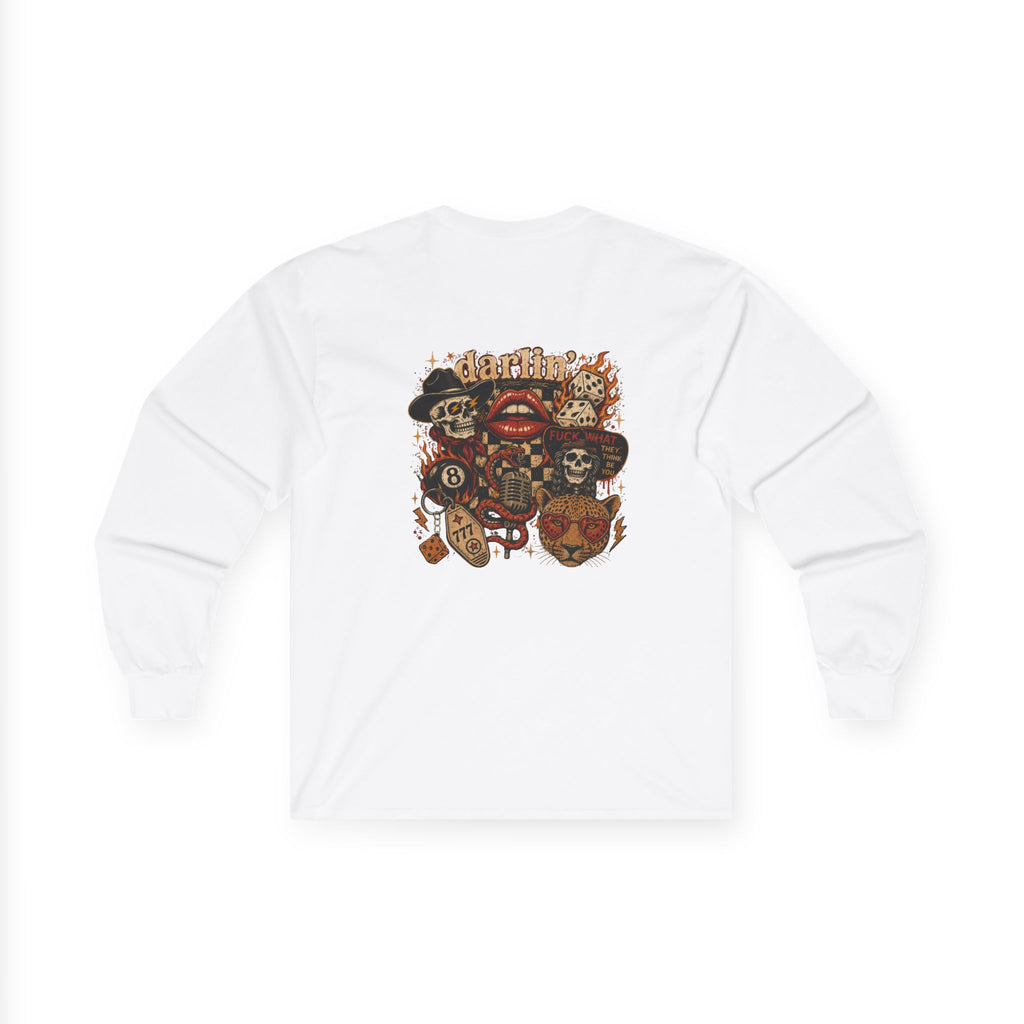 Long Sleeve Tee — Retro Cowboy Skull Graphic