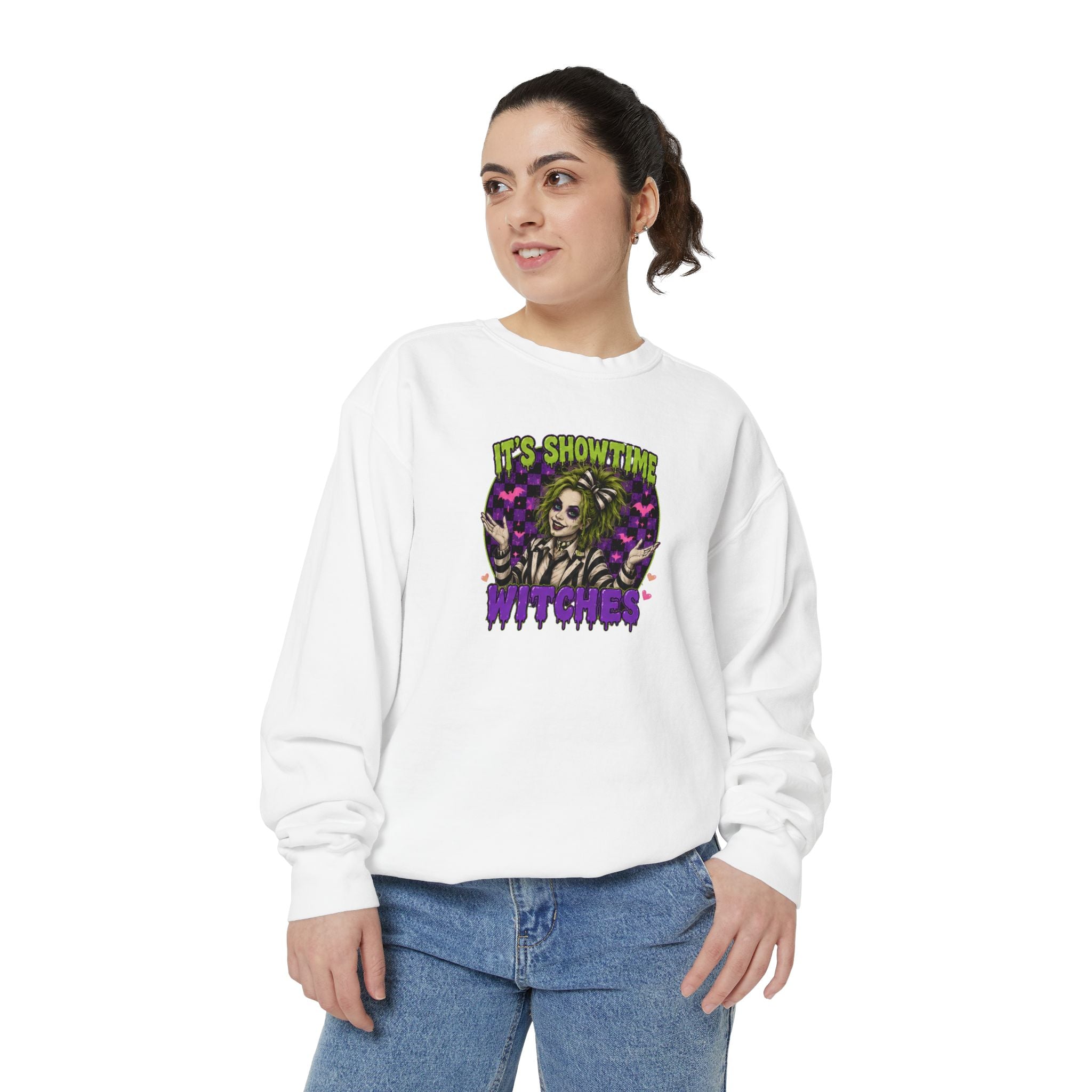 It's Showtime Witches Sweatshirt — Halloween Beetlejuice-Inspired Graphic Pullover