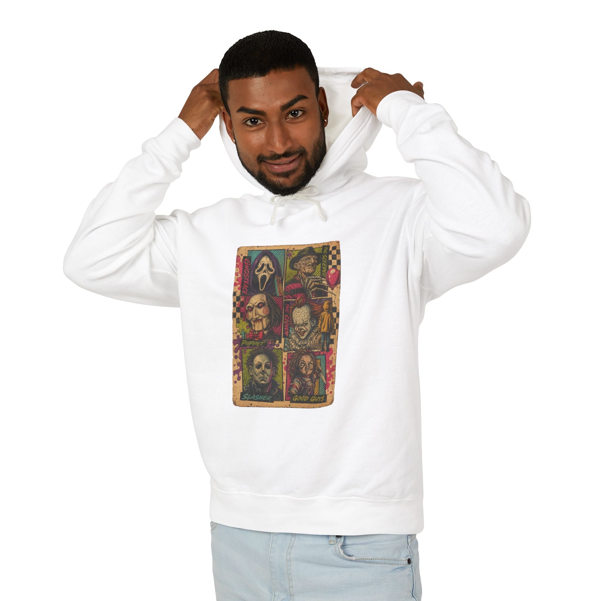Horror Icons Hoodie — Vintage Slasher Collage Pullover