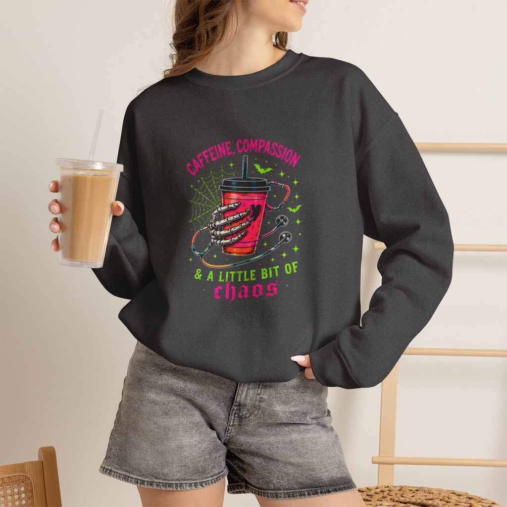 Caffeine, Compassion & A Little Bit of Chaos Crewneck Sweatshirt