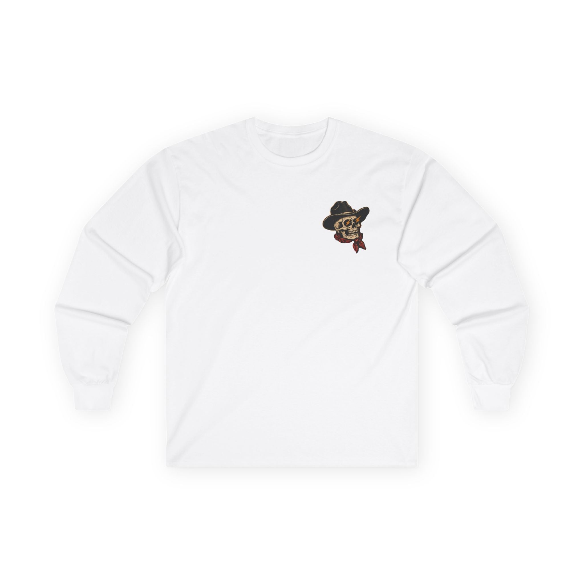 Long Sleeve Tee — Retro Cowboy Skull Graphic