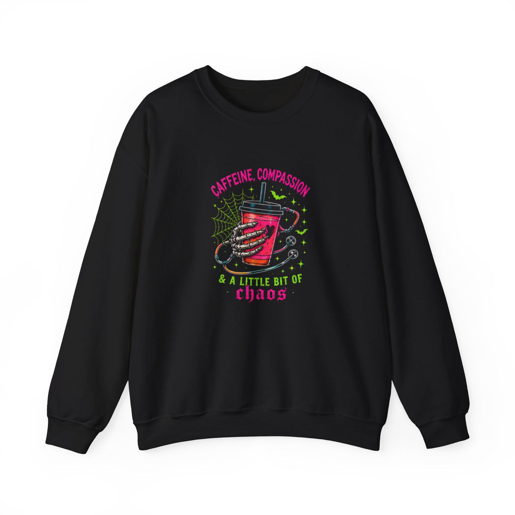 Caffeine, Compassion & A Little Bit of Chaos Crewneck Sweatshirt