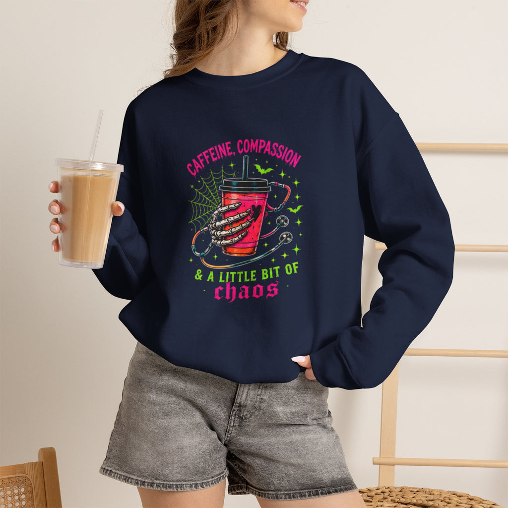 Caffeine, Compassion & A Little Bit of Chaos Crewneck Sweatshirt
