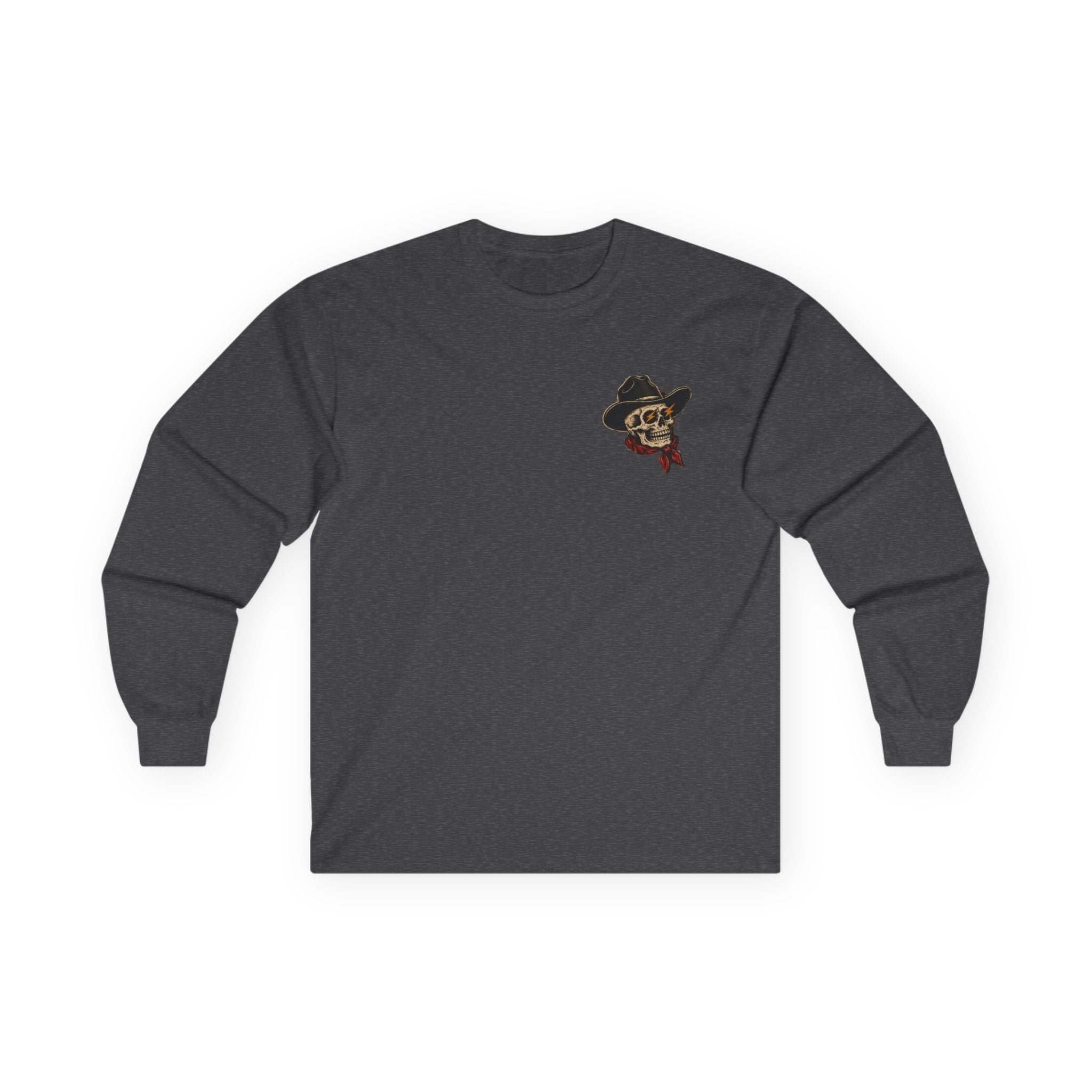 Long Sleeve Tee — Retro Cowboy Skull Graphic