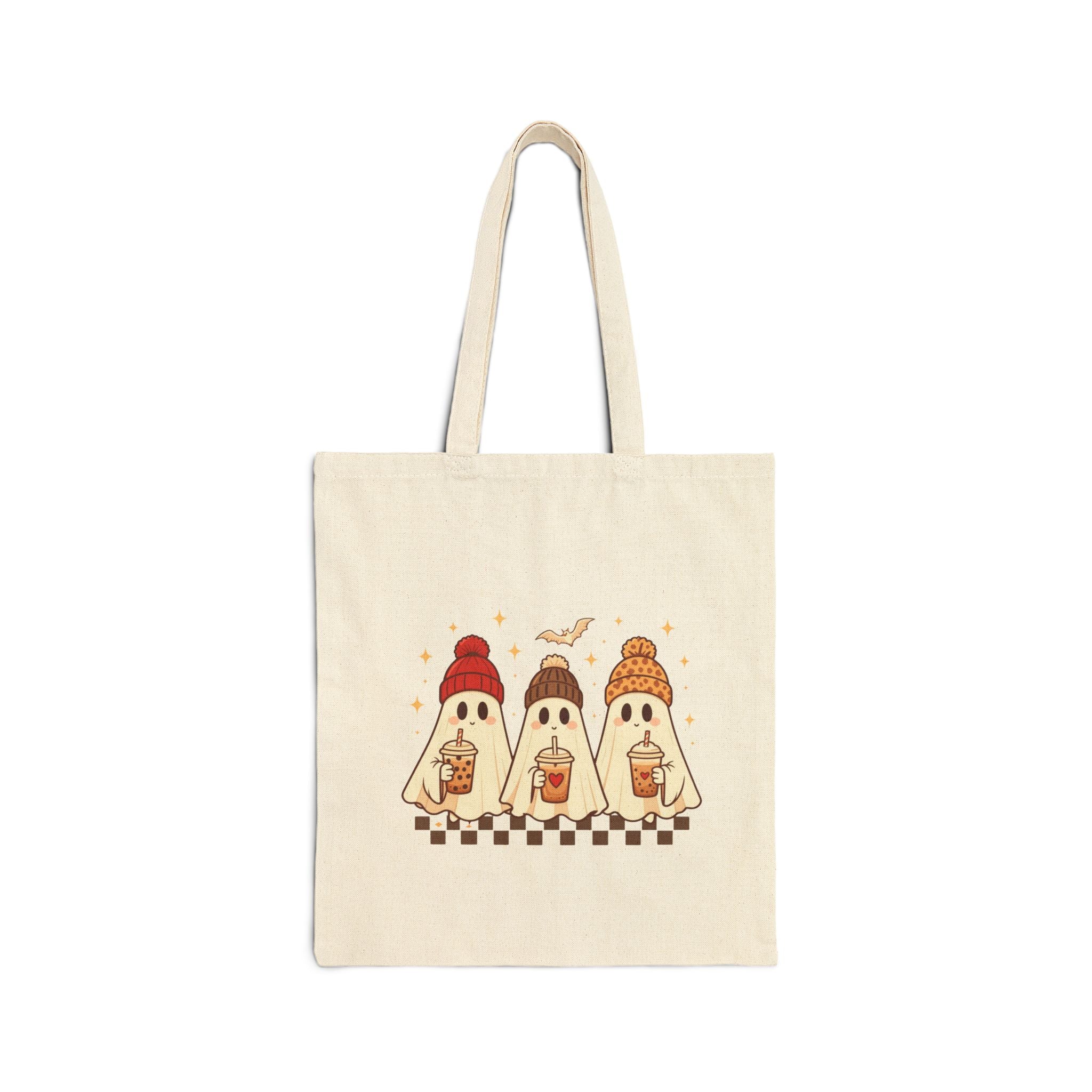 Autumn Ghosts Tote Bag — Cute Fall Pumpkin Spice Ghosts Cotton Canvas Tote