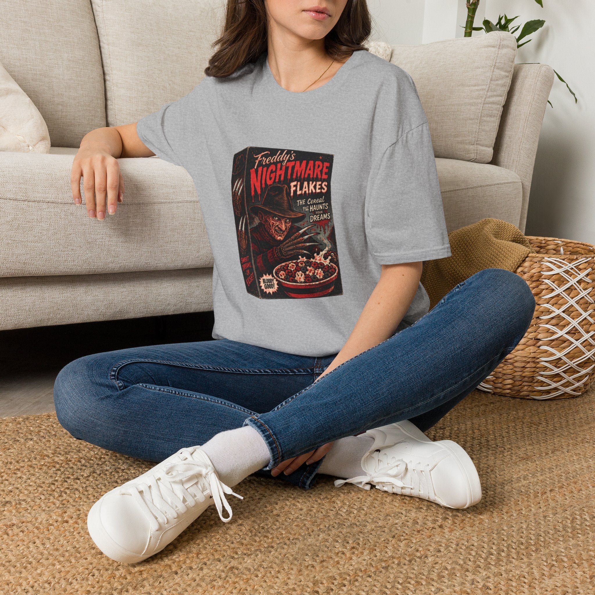 Horror Movie Tee — "Freddy's Nightmare Flakes" Graphic T-Shirt