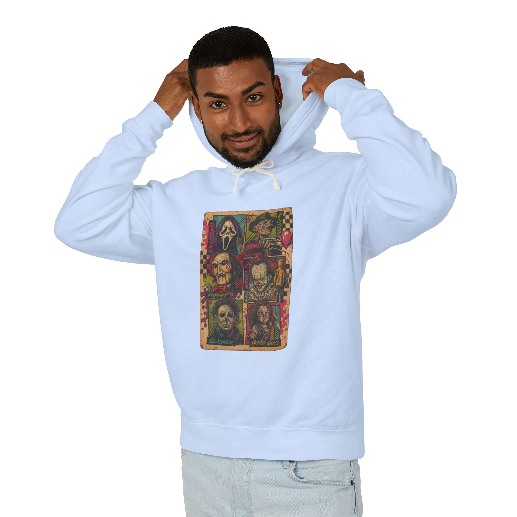 Horror Icons Hoodie — Vintage Slasher Collage Pullover