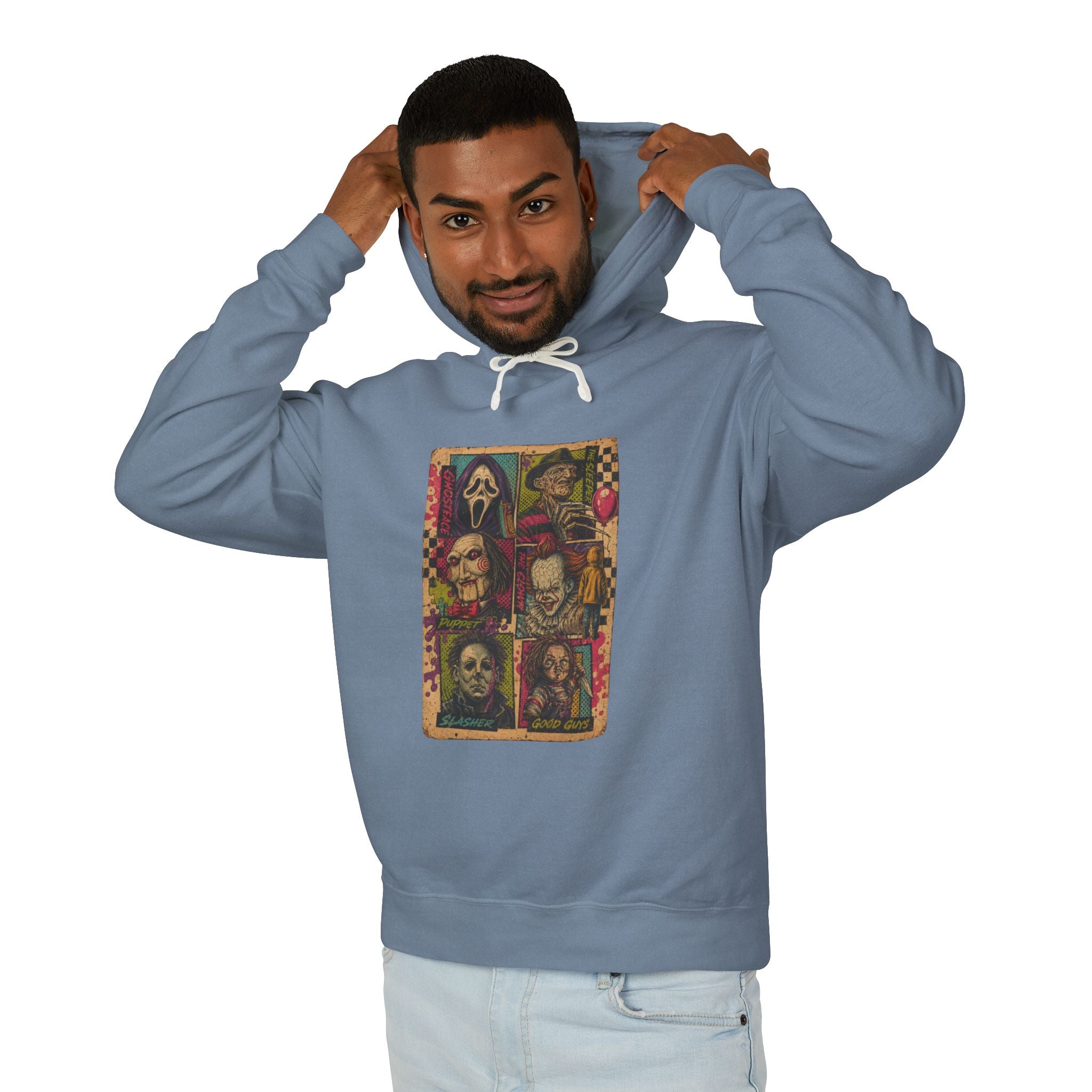 Horror Icons Hoodie — Vintage Slasher Collage Pullover
