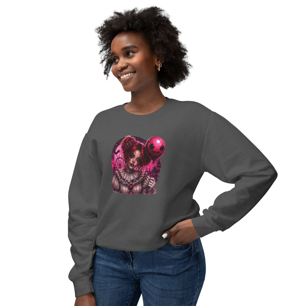 Creepy Clown Portrait Sweatshirt — Gothic Pink Horror Crewneck