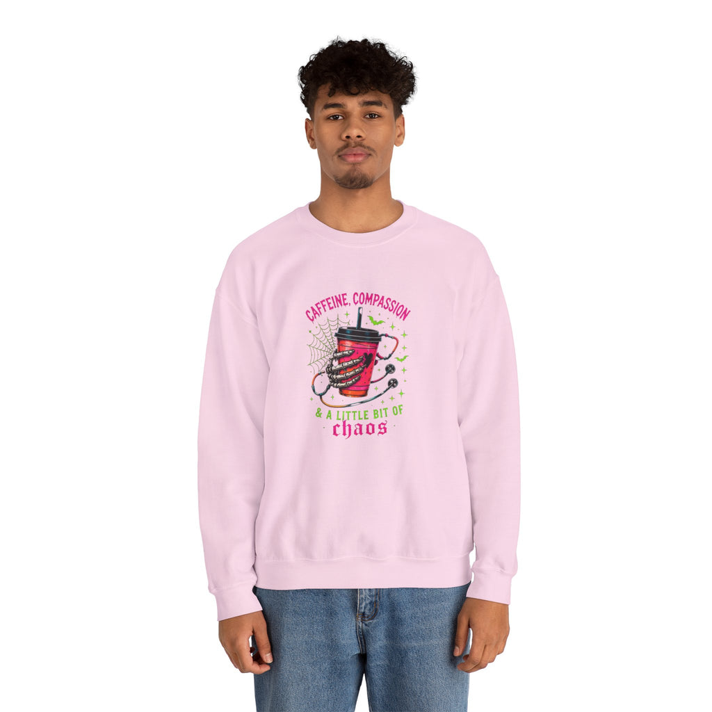 Caffeine, Compassion & A Little Bit of Chaos Crewneck Sweatshirt