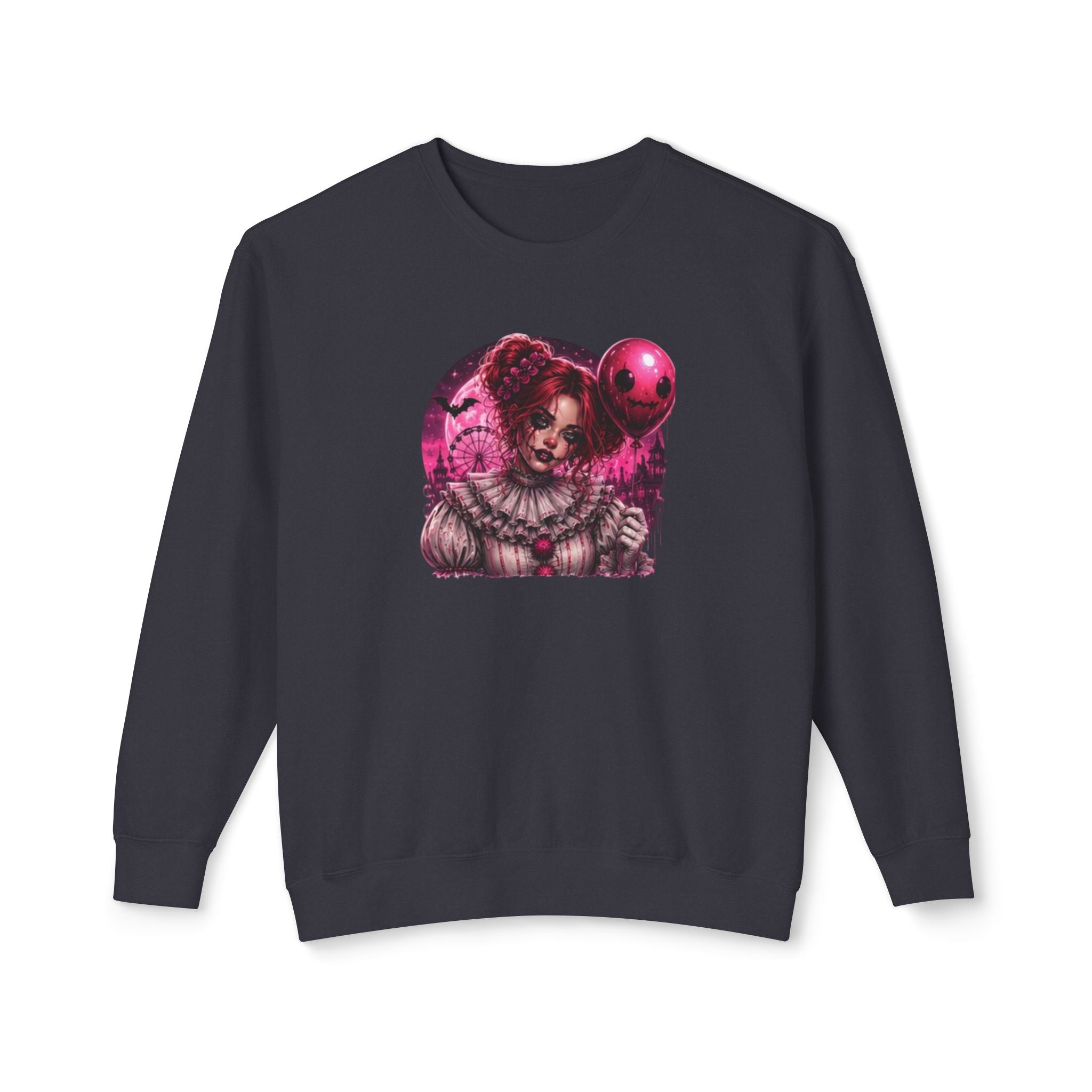 Creepy Clown Portrait Sweatshirt — Gothic Pink Horror Crewneck