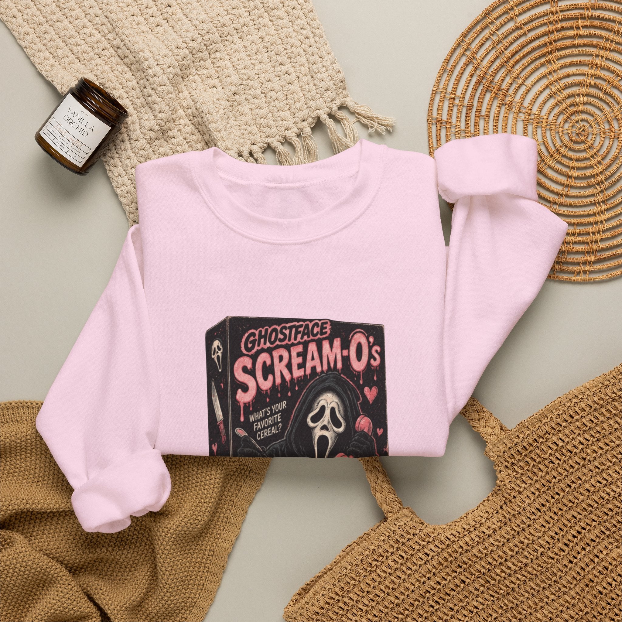 Scream-O’s Cereal Crewneck Sweatshirt — Retro Horror Graphic Sweatshirt