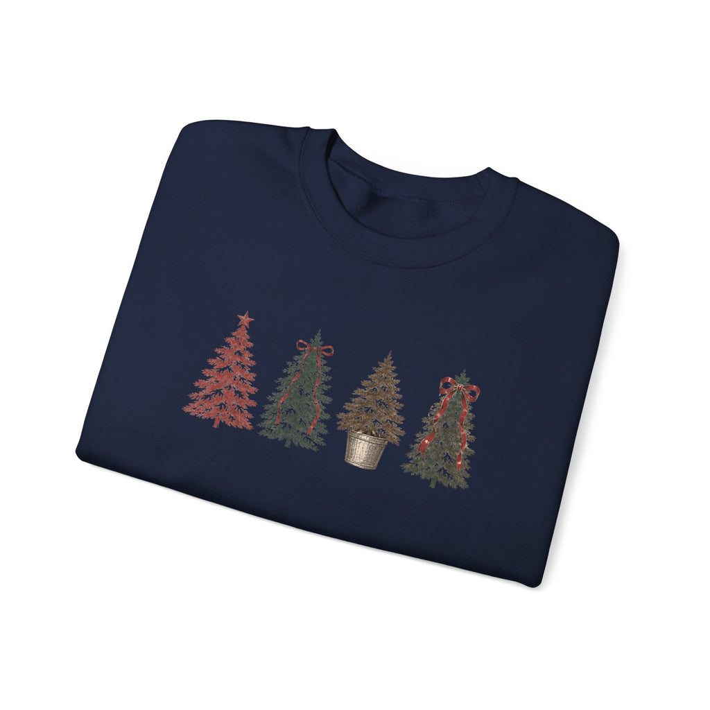 Vintage Xmas Tree Crewneck Sweatshirt — Festive Woodland Trees Design
