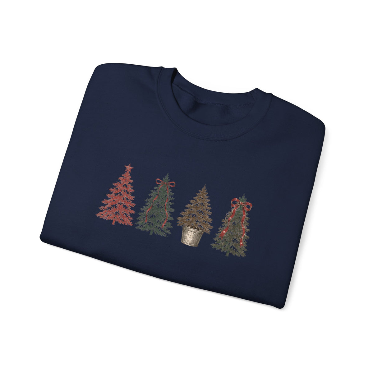 Vintage Xmas Tree Crewneck Sweatshirt — Festive Woodland Trees Design