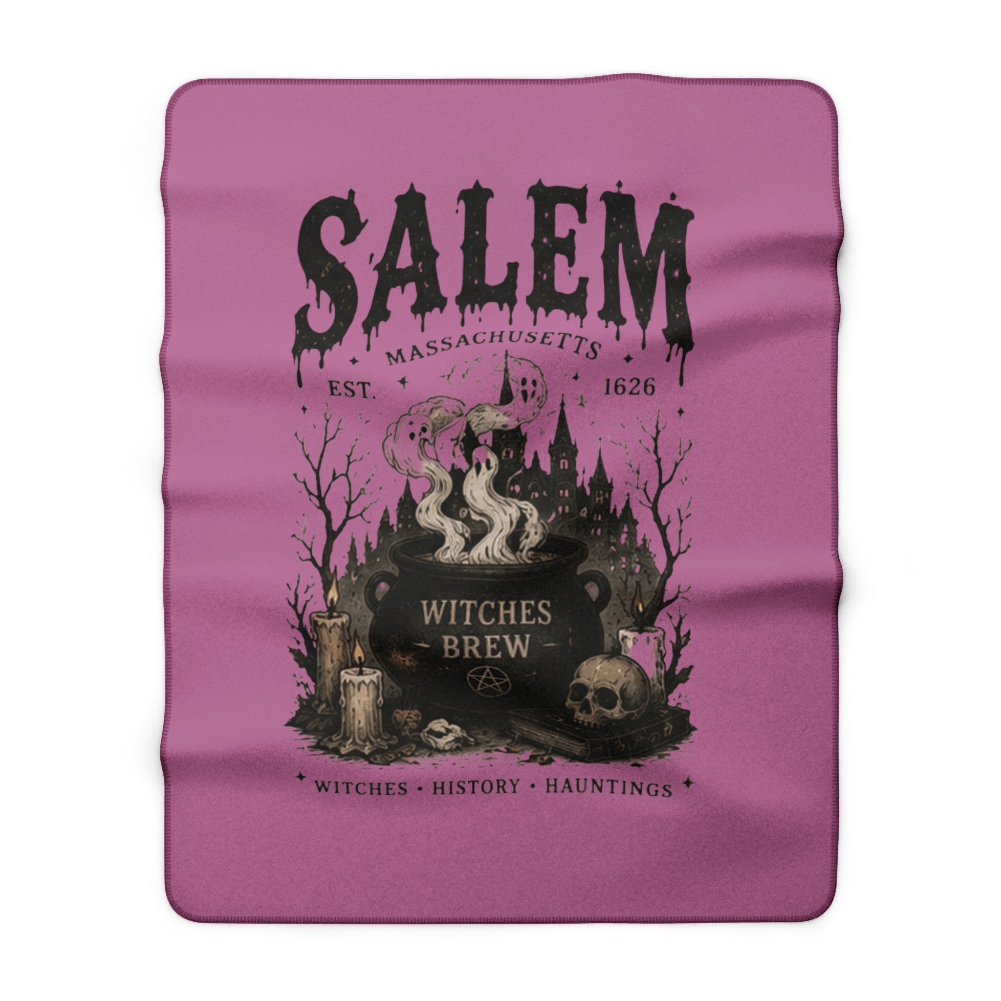 Salem Witches Brew Sherpa Blanket — Halloween Witch Cauldron Throw