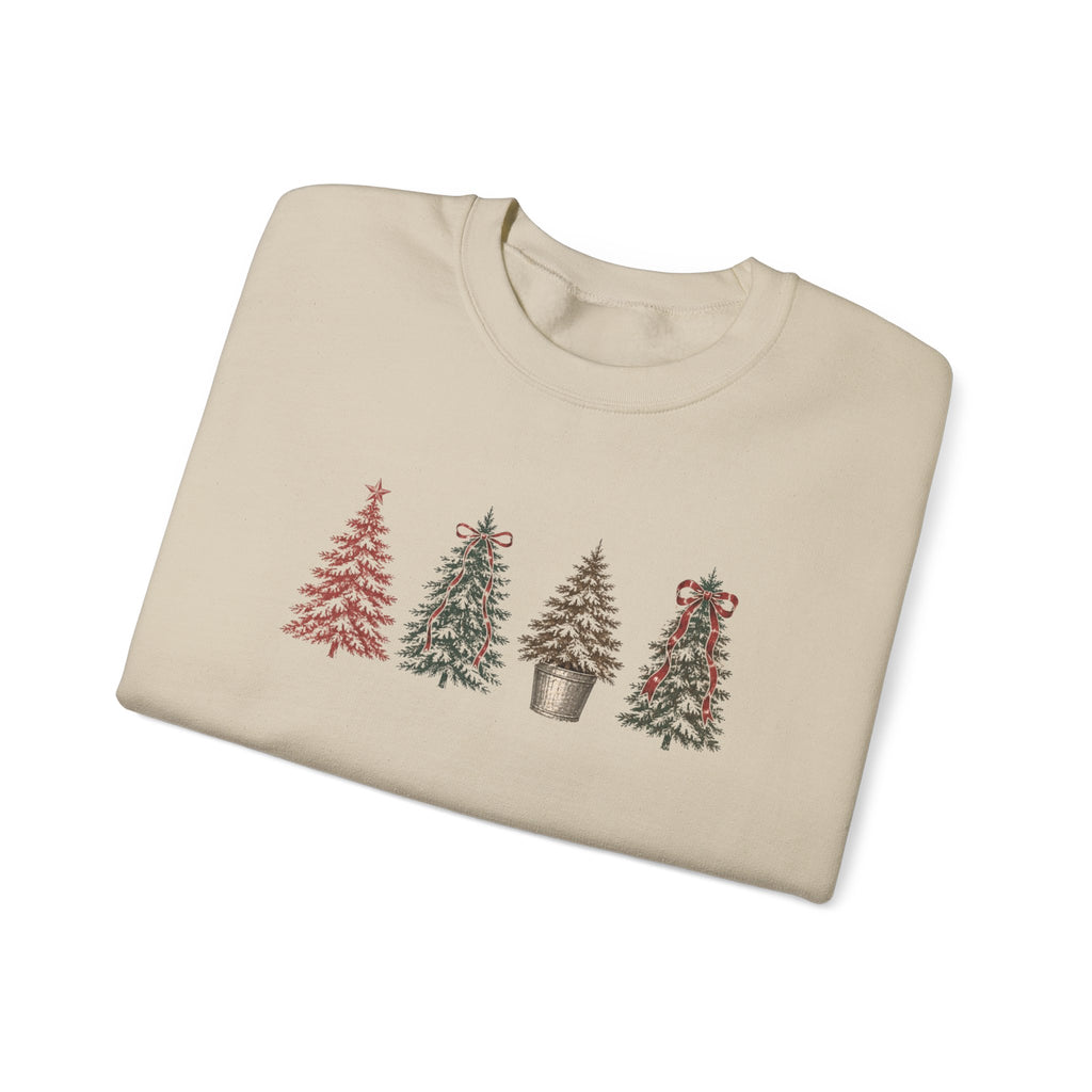 Vintage Xmas Tree Crewneck Sweatshirt — Festive Woodland Trees Design