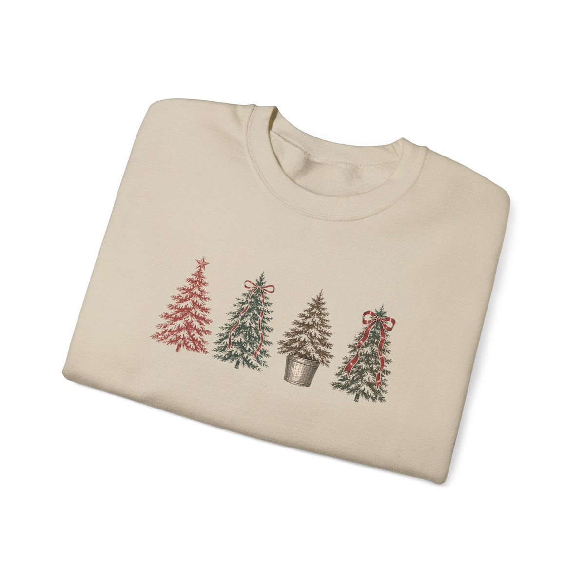 Vintage Xmas Tree Crewneck Sweatshirt — Festive Woodland Trees Design