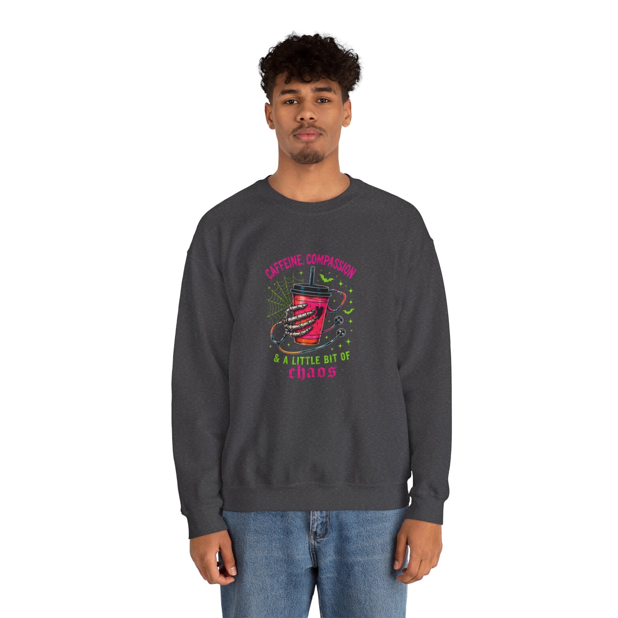 Caffeine, Compassion & A Little Bit of Chaos Crewneck Sweatshirt