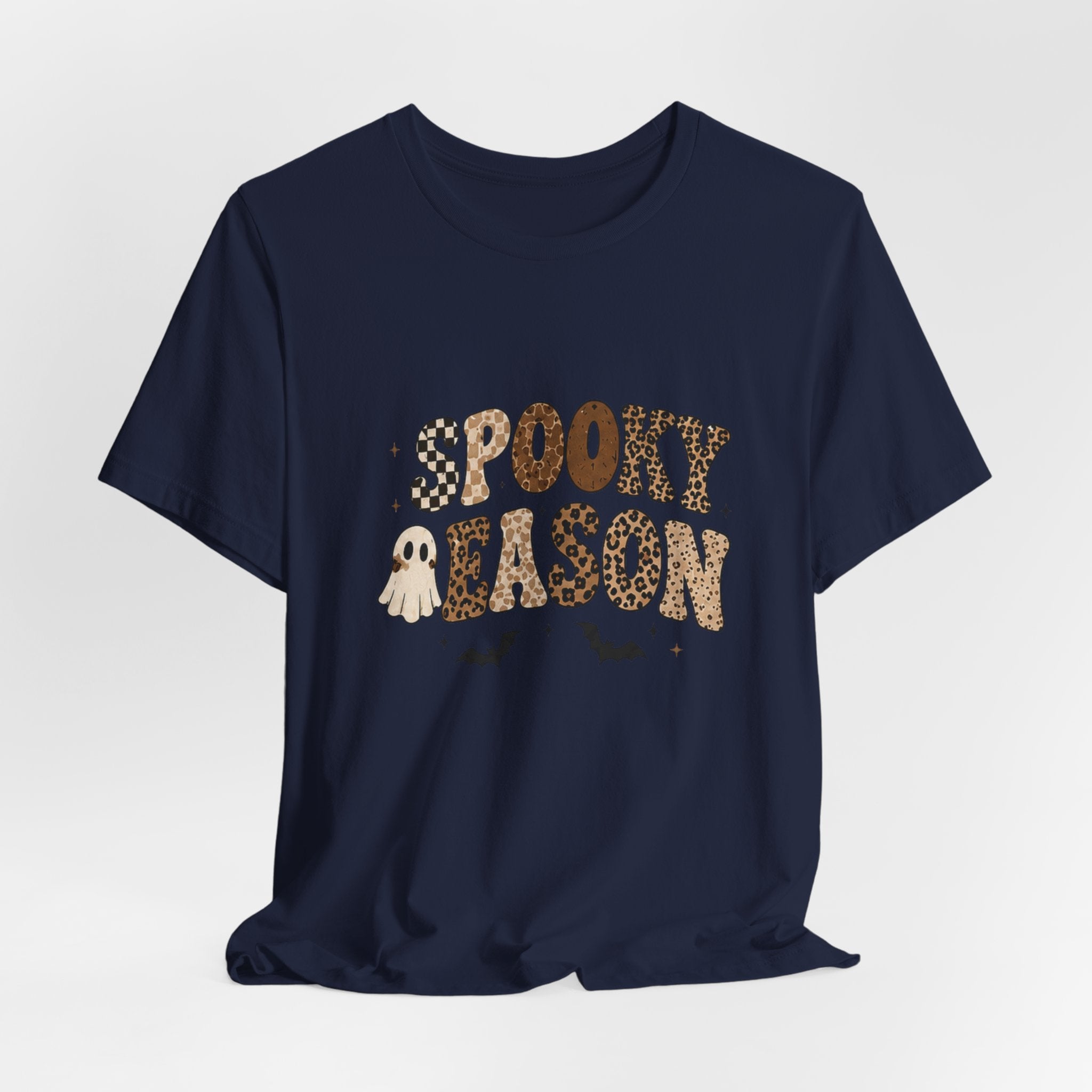 Spooky Season Graphic Tee — Cute Ghost & Bats Halloween Shirt