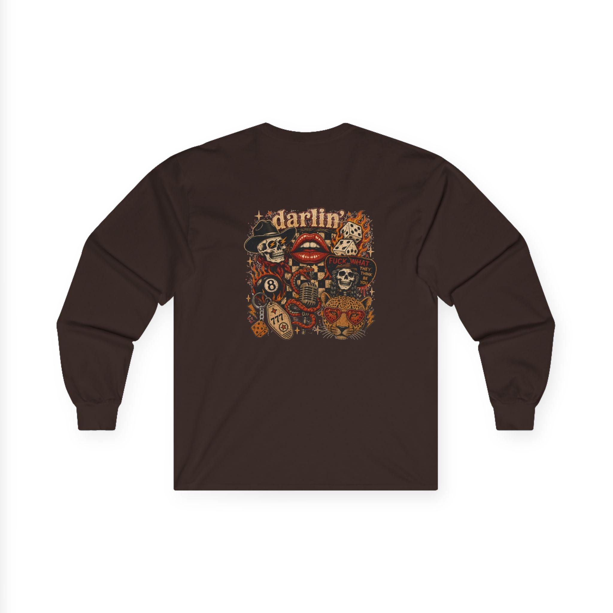 Long Sleeve Tee — Retro Cowboy Skull Graphic