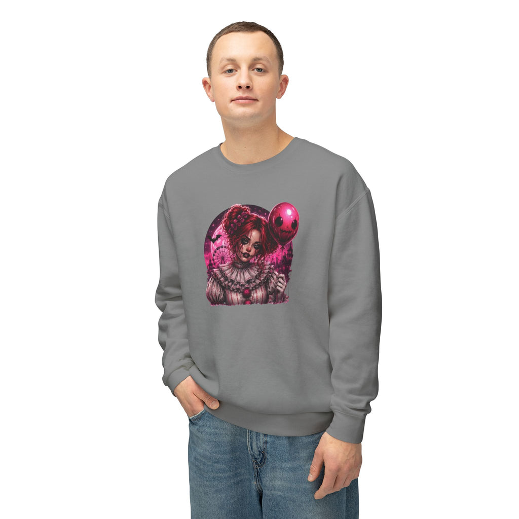 Creepy Clown Portrait Sweatshirt — Gothic Pink Horror Crewneck