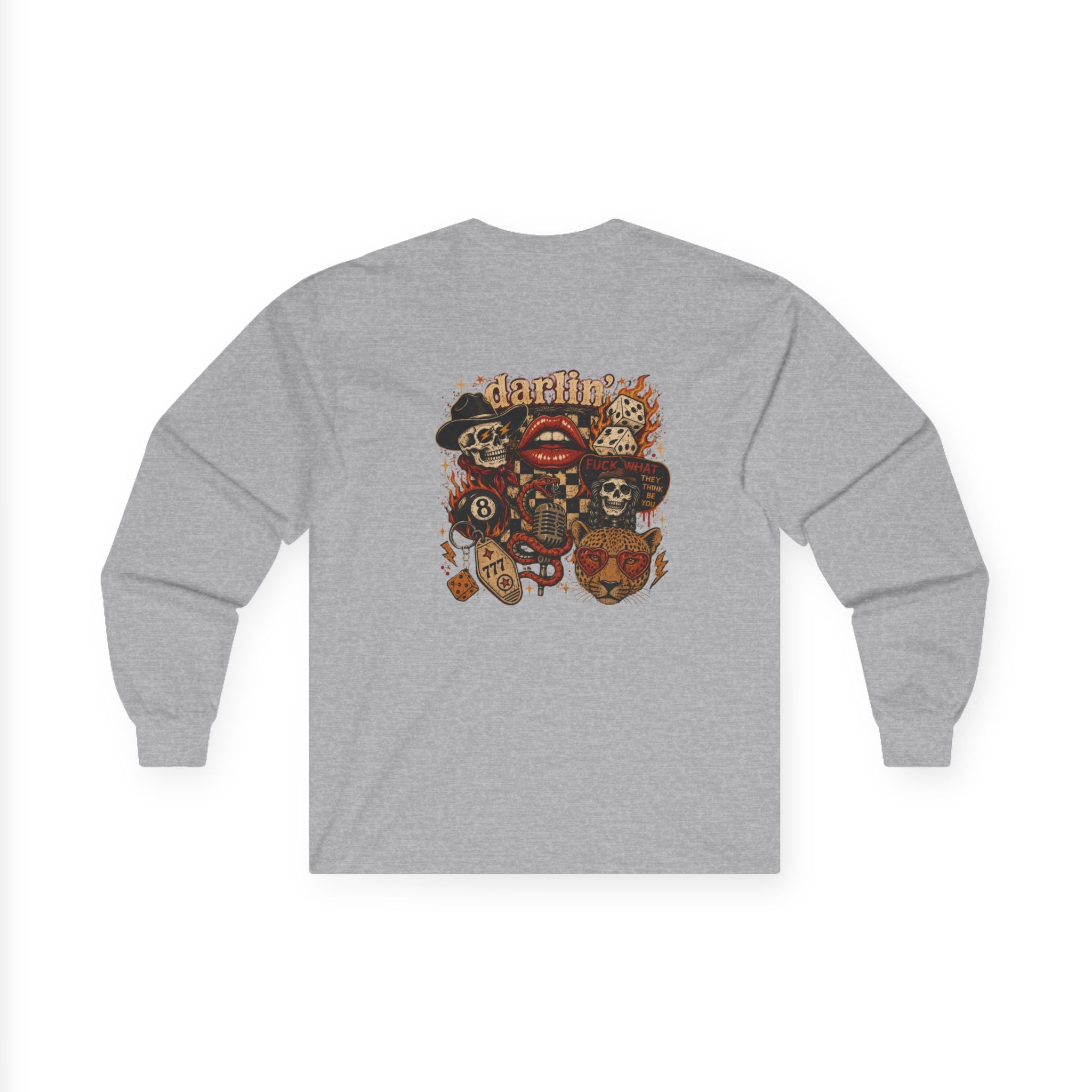 Long Sleeve Tee — Retro Cowboy Skull Graphic