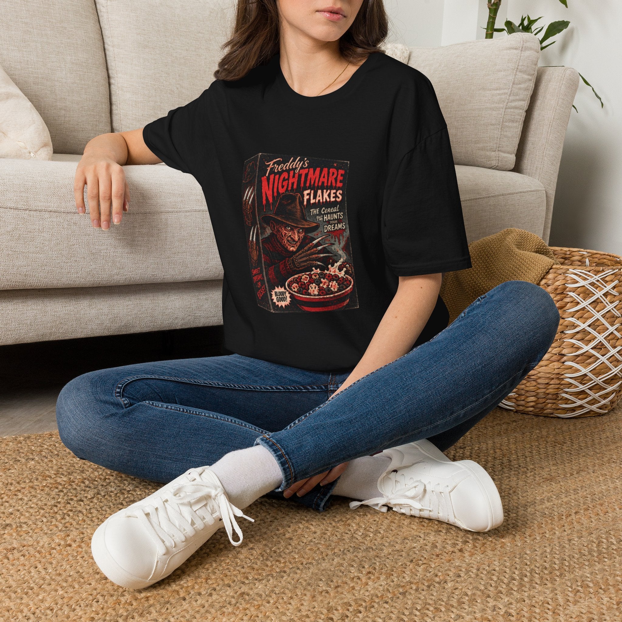 Horror Movie Tee — "Freddy's Nightmare Flakes" Graphic T-Shirt