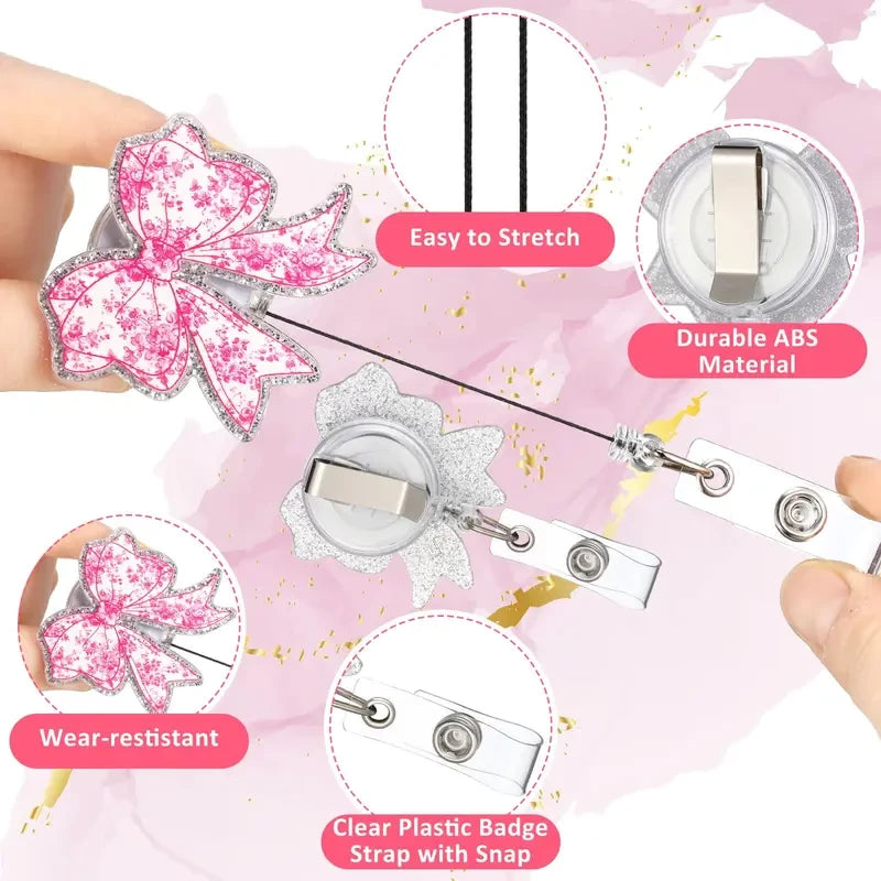 Pink Bow Retractable Badge Reel