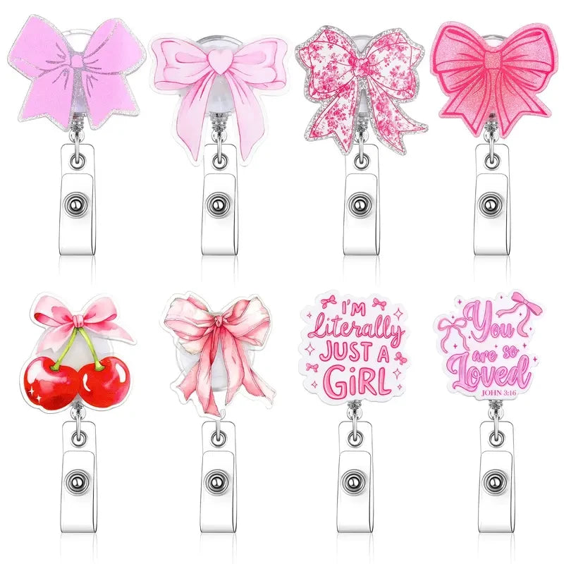 Pink Bow Retractable Badge Reel