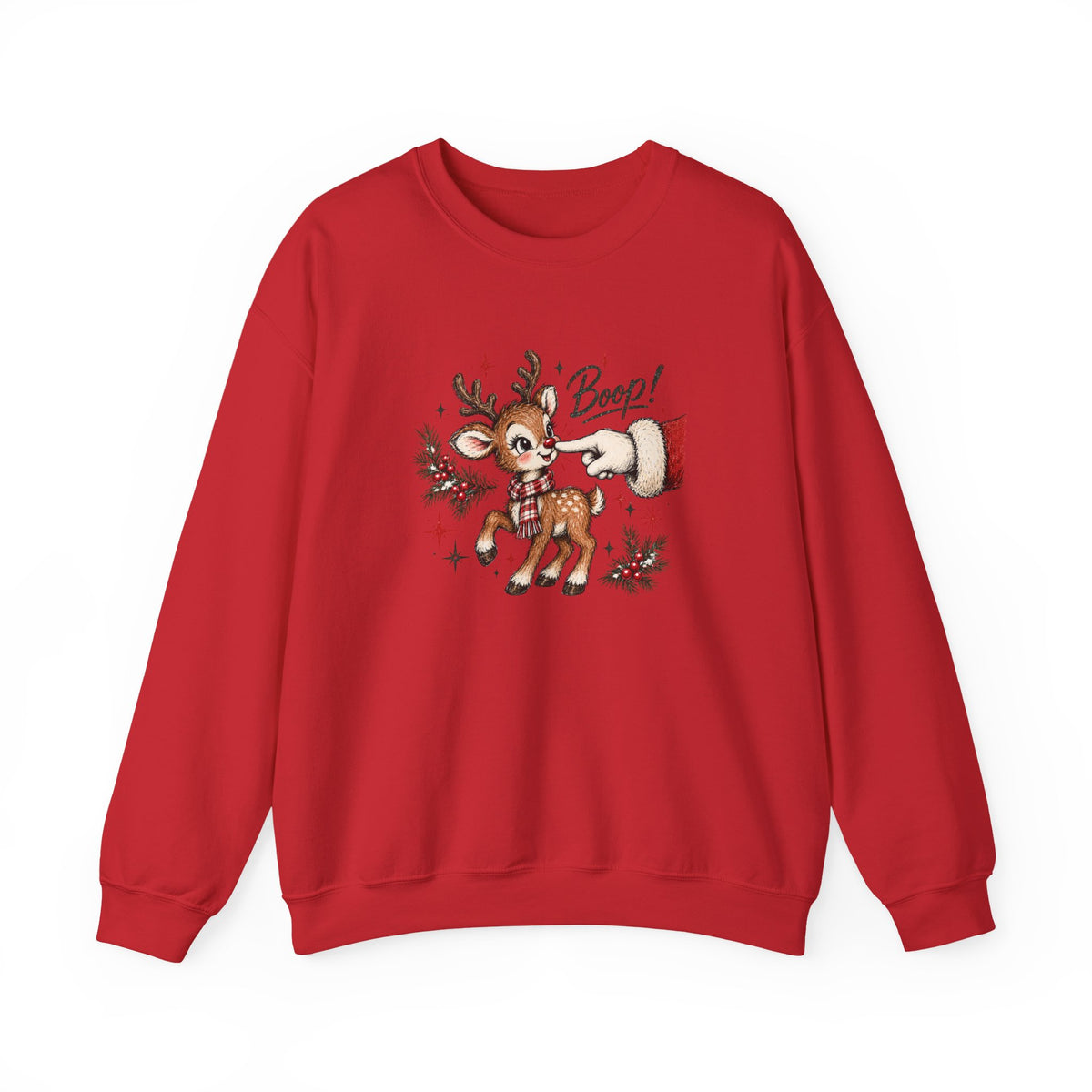 Crewneck Sweatshirt — Cute Reindeer 'Beep!' Christmas Holiday Pullover