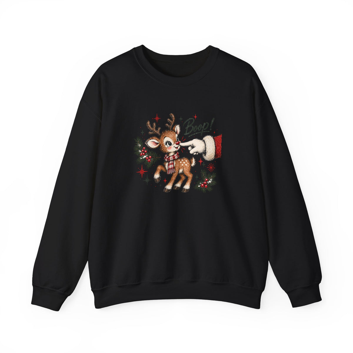 Crewneck Sweatshirt — Cute Reindeer 'Beep!' Christmas Holiday Pullover