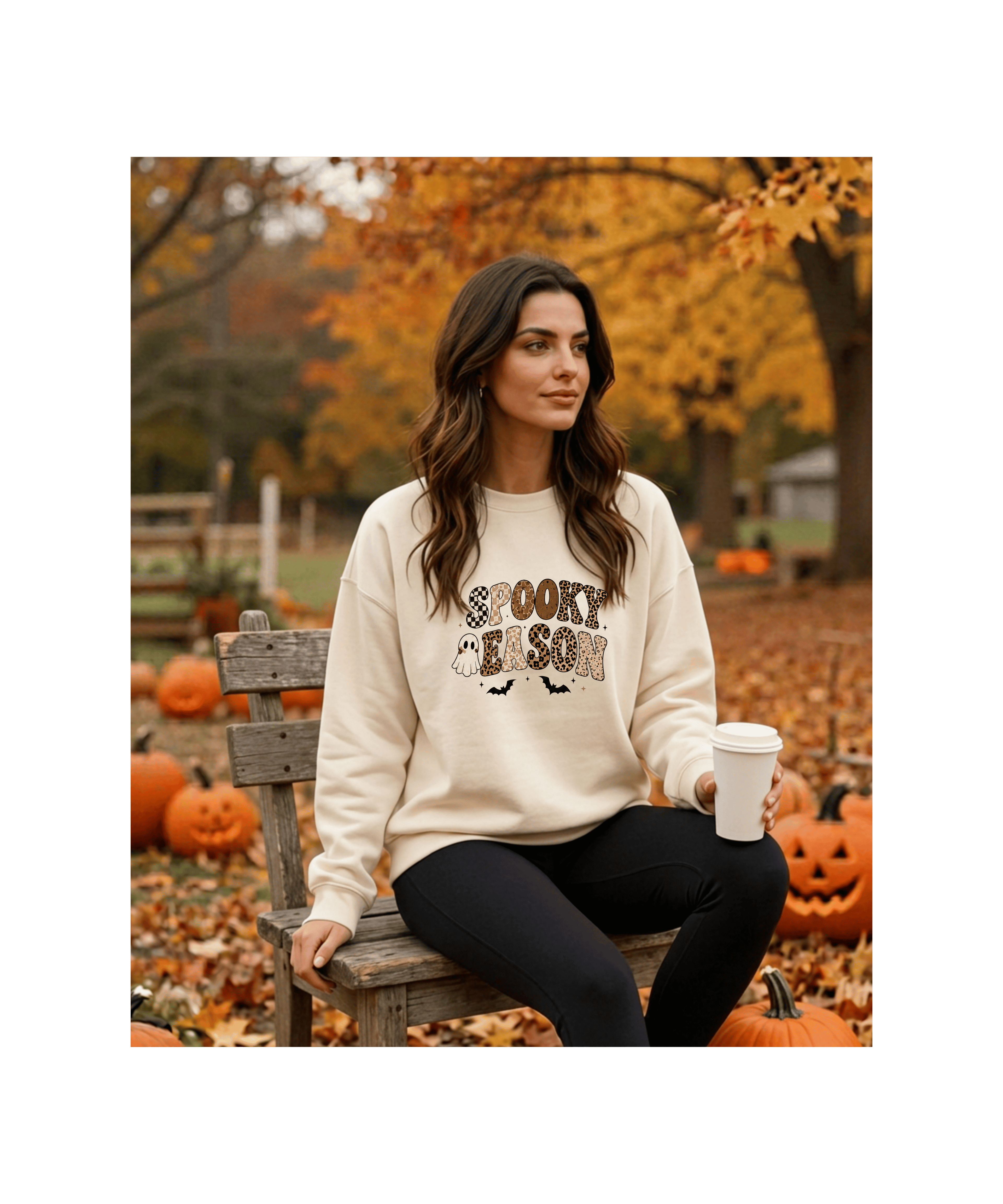 Spooky Nelson Crewneck Sweatshirt — Cute Halloween Ghost & Leopard Print Design