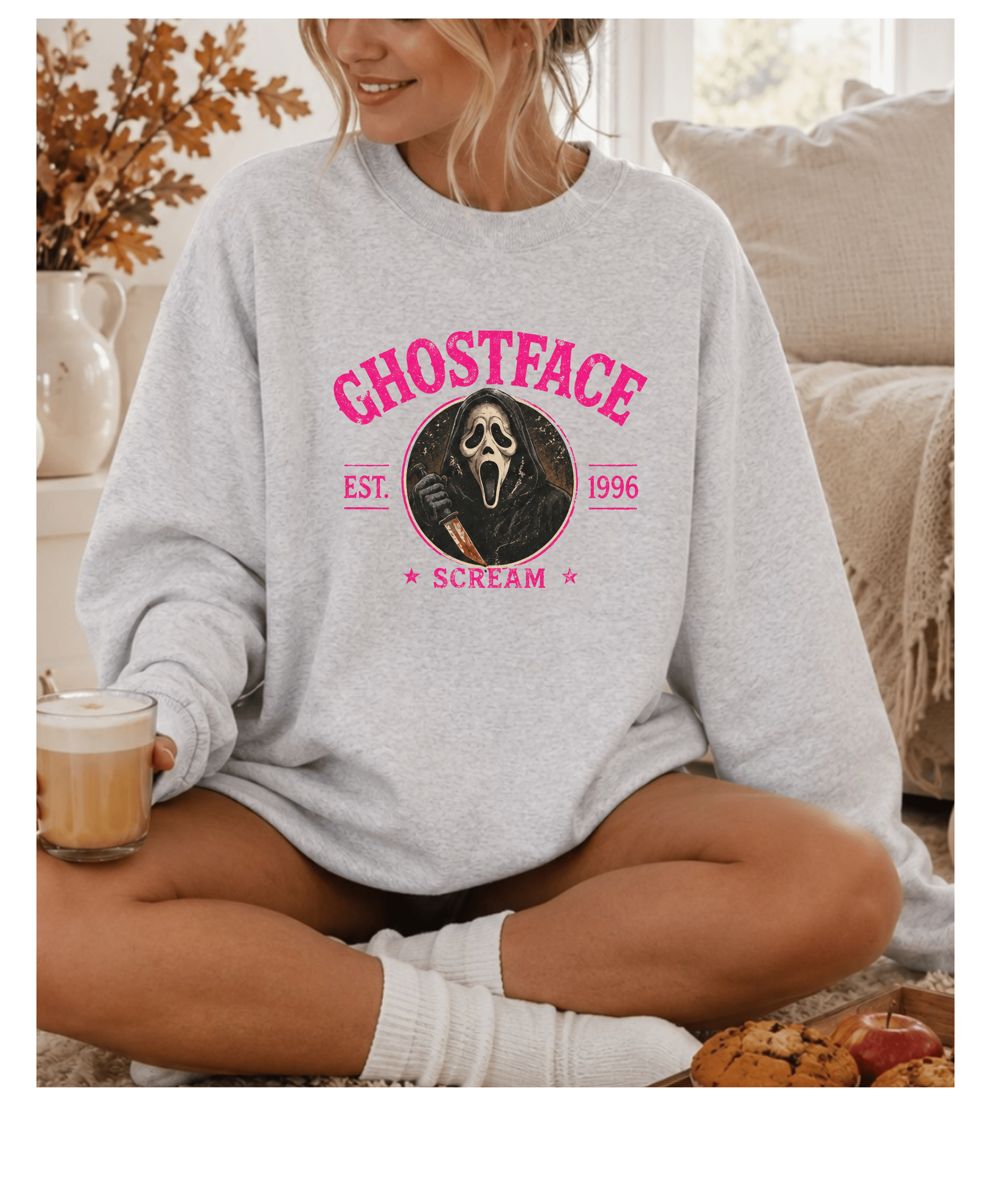 Ghostface Scream Crewneck Sweatshirt – Retro Horror Movie Pullover