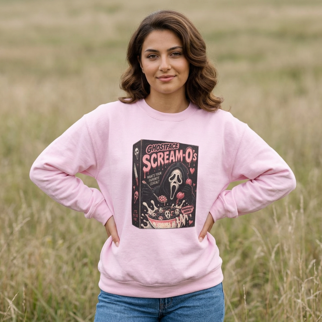 Scream-O’s Cereal Crewneck Sweatshirt — Retro Horror Graphic Sweatshirt