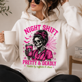 Night Shift Hoodie — "Pretty & Deadly" Skeleton Nurse Coffee Hooded Sweatshirt 1