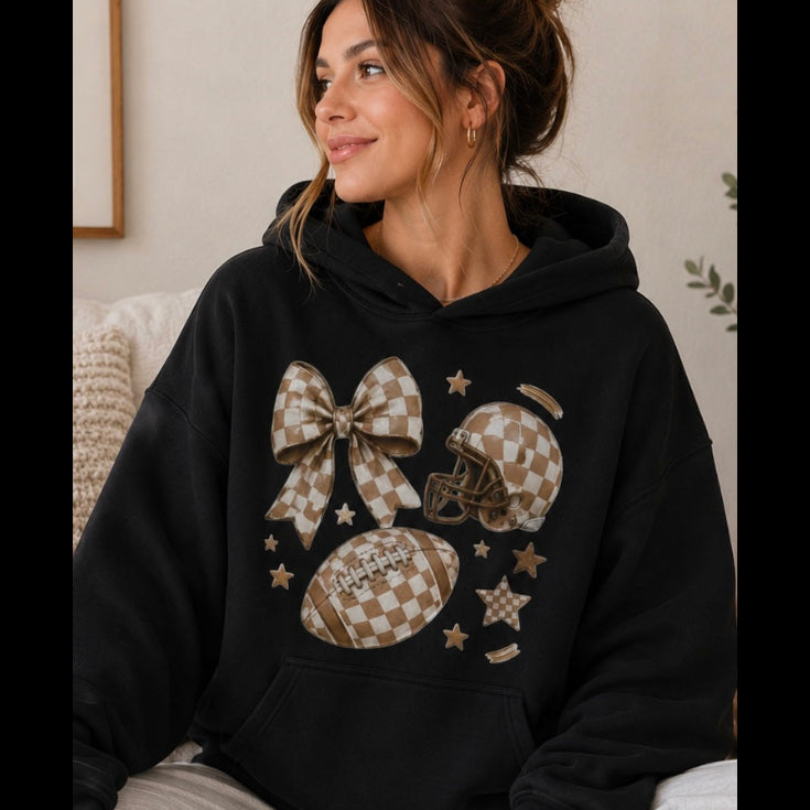 Game Day Hoodie — Cute Bow & Stars Graphic Sweatshirt